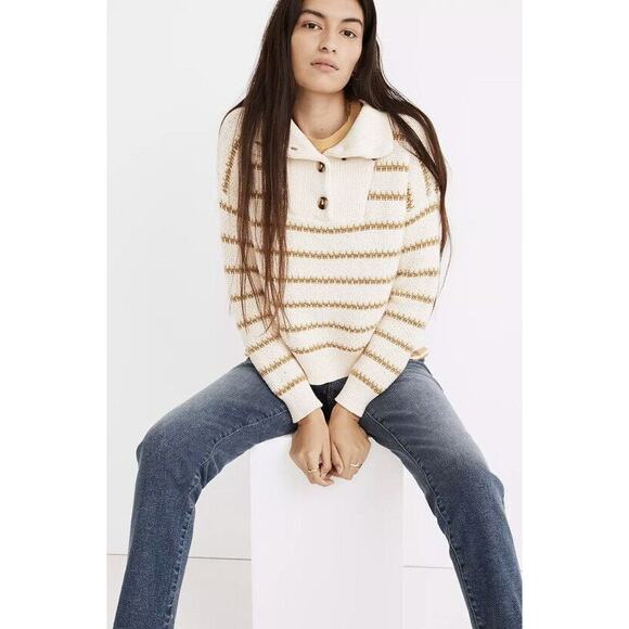 Madewell Canby Button Mockneck Sweater in Stripe - Picture 2 of 11